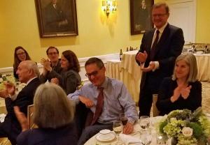 Bruno, Beth Marcus, r,, Jamie Rubin and Judy Rubin,l,   and others clapping, Rubin Academy dinner, Sept192016
